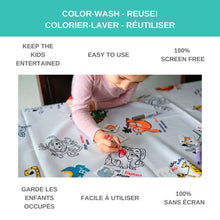 Load image into Gallery viewer, BiMoo Animals - Multilingual Coloring Tablecloth educational features