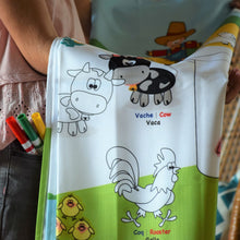 Load image into Gallery viewer, BiMoo Farm - Multilingual Coloring Tablecloth folded