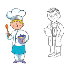 Load image into Gallery viewer, BiMoo Professions - Multilingual Coloring Tablecloth doctor and chef