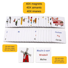 Load image into Gallery viewer, BiMoo Trilingual magnets farm animals 20 words and 20 picture magnets
