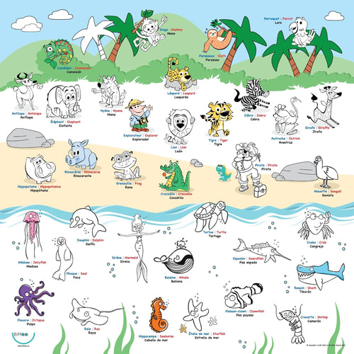 BiMoo Animals - Multilingual Coloring Tablecloth