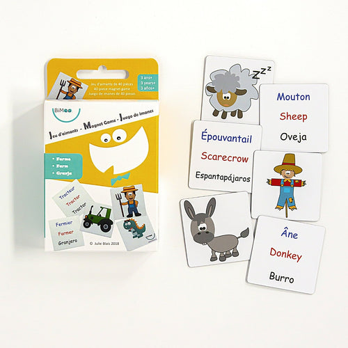 BiMoo Trilingual magnets - 40-piece magnet set farm animals