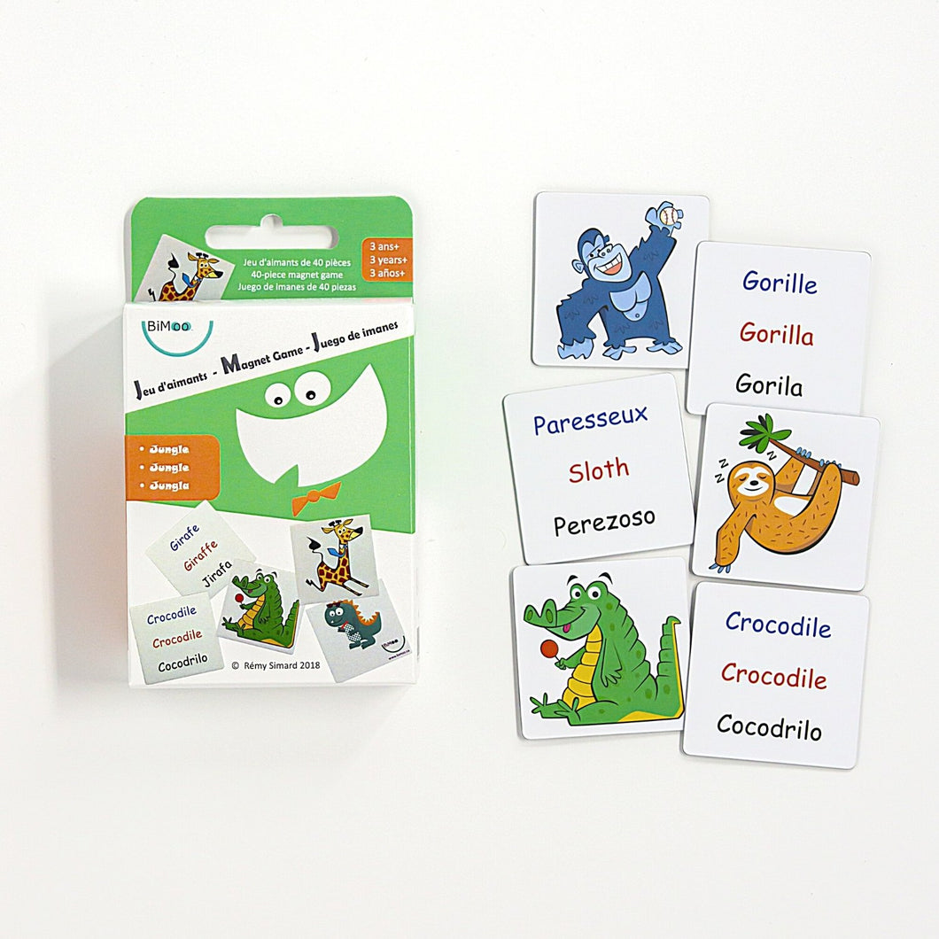 BiMoo Trilingual magnets - 40-piece magnet set jungle animals