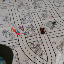 Load image into Gallery viewer, BiMoo Transport - Multilingual Coloring Tablecloth play with toy  car
