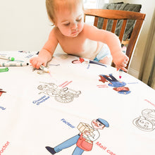 Load image into Gallery viewer, BiMoo Professions - Multilingual Coloring Tablecloth young toddler coloring
